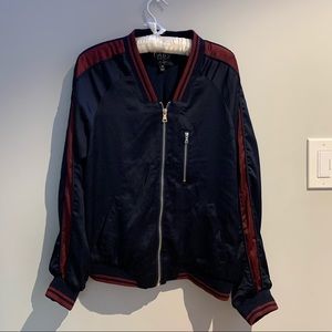 Navy and maroon letterman-style bomber jacket M